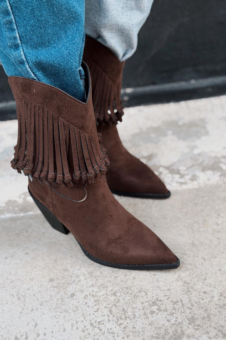 Iserne Kadın Kovboy Bot Acıkahve Süet Püsküllü - ILOVESHOES