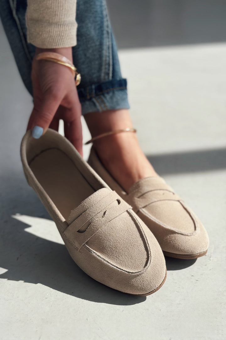 Lemor Hakiki Süet Kadın Loafer Bej