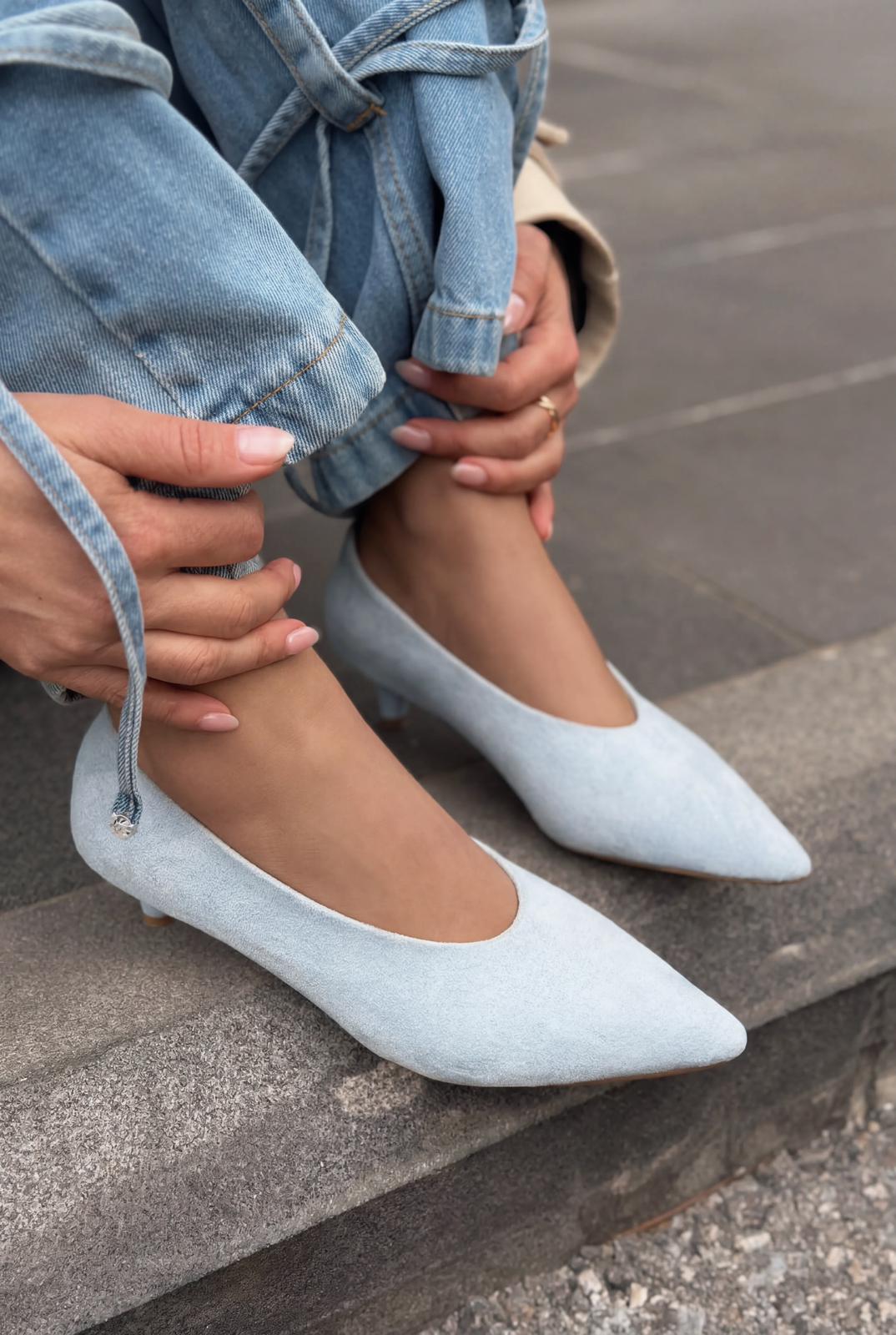 Seranis Hakiki Deri Stiletto Bebek Mavisi Süet - ILOVESHOES