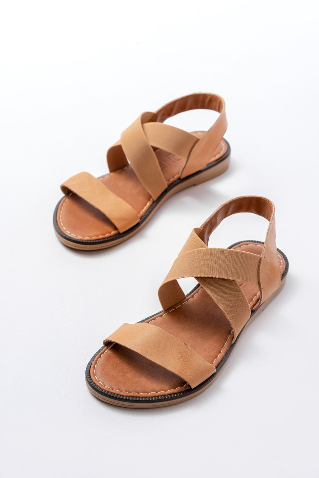 Sorilsa Hakiki Deri Bej Kadın Sandalet - ILOVESHOES