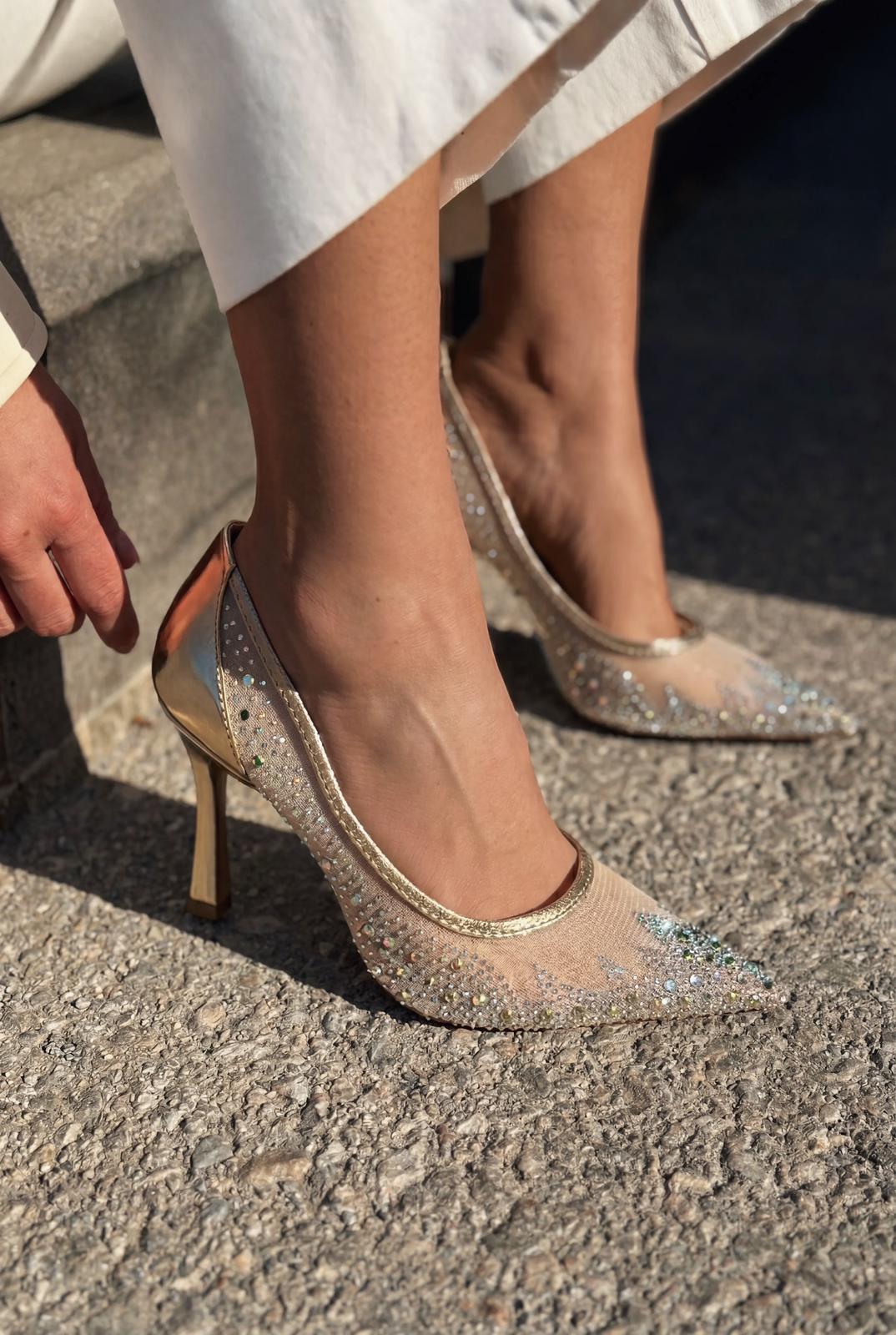 Arivelle Stiletto Gold Taşlı - ILOVESHOES