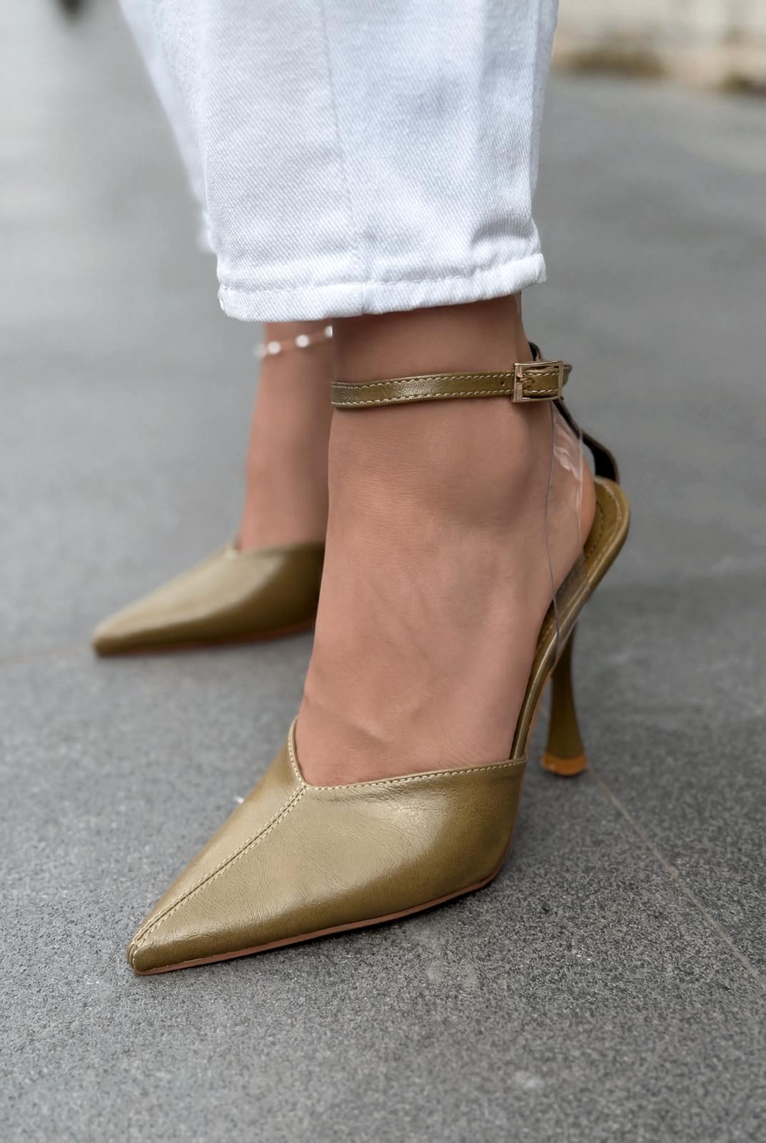 Rovire Stiletto Haki Kırışık Deri - ILOVESHOES