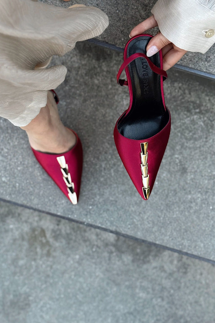 Jaylen Saten Bordo Yüksek Topuklu Kadın Ayakkabı - ILOVESHOES