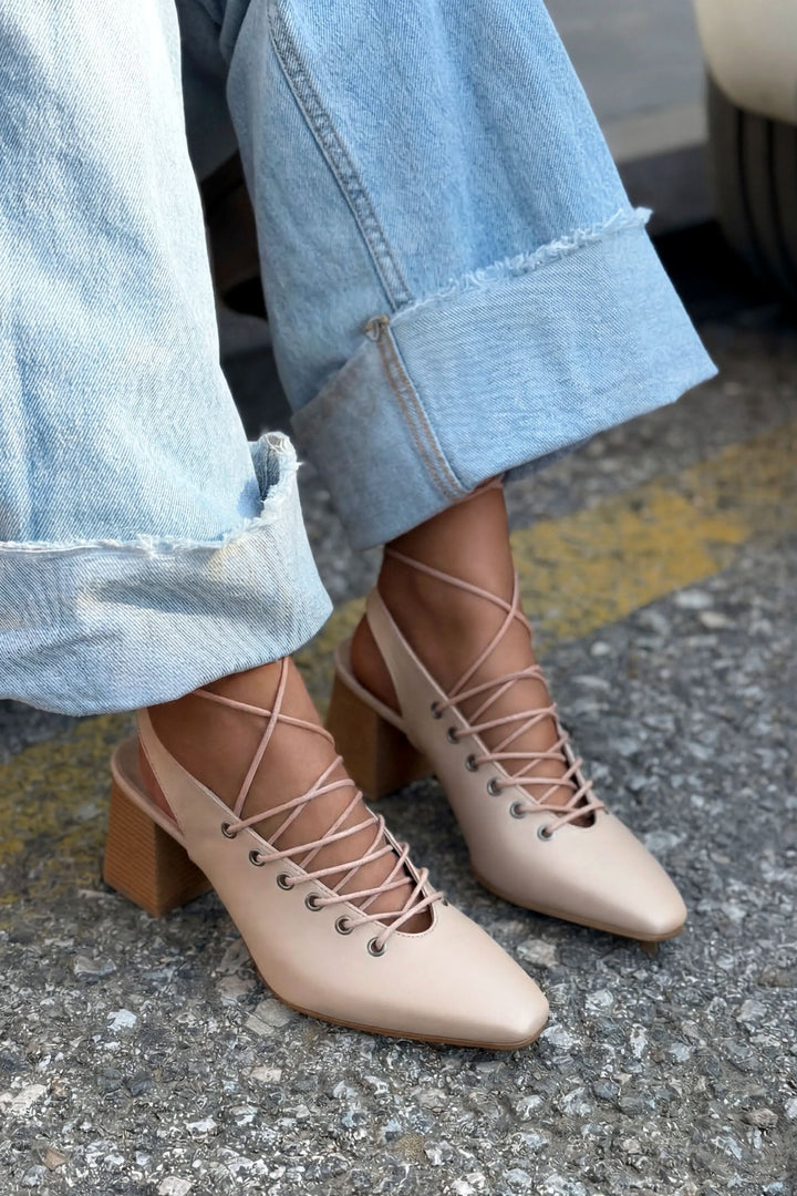 Yorella Topuklu Ayakkabı Nude Mat Deri - ILOVESHOES