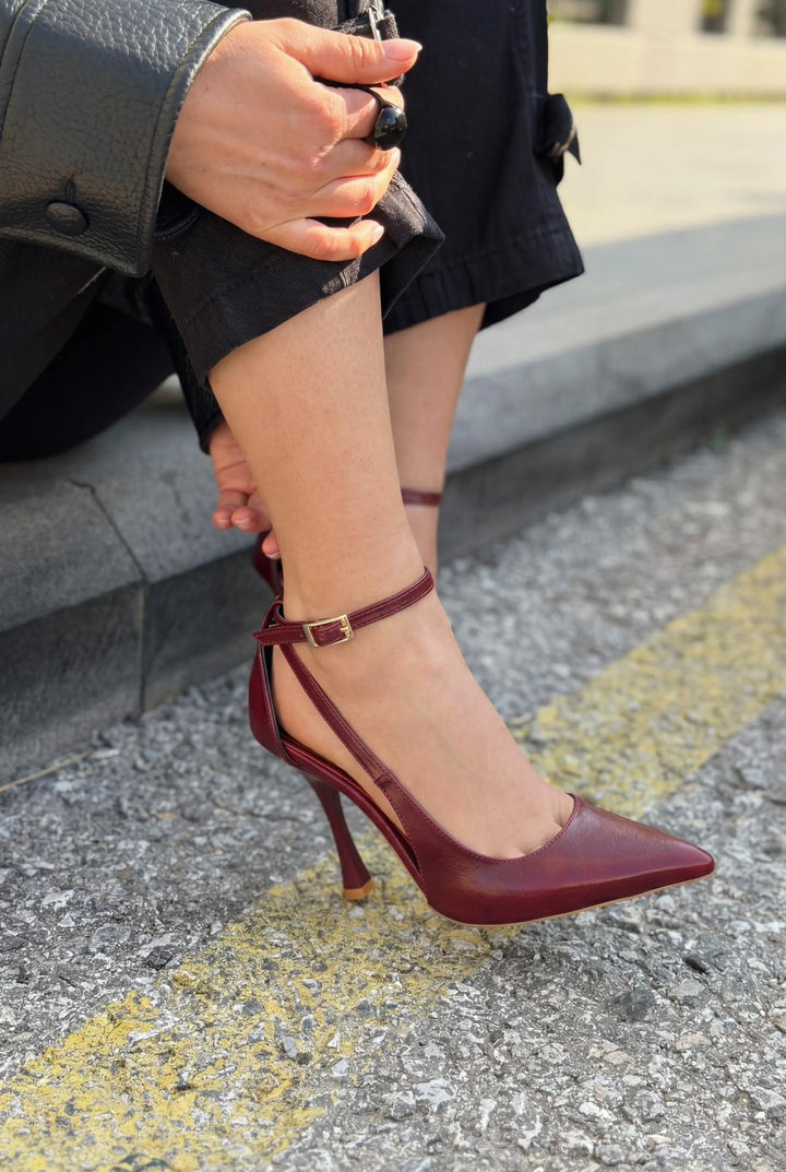 Nerole Stiletto Bordo Mat Deri Yüksek Topuklu - ILOVESHOES
