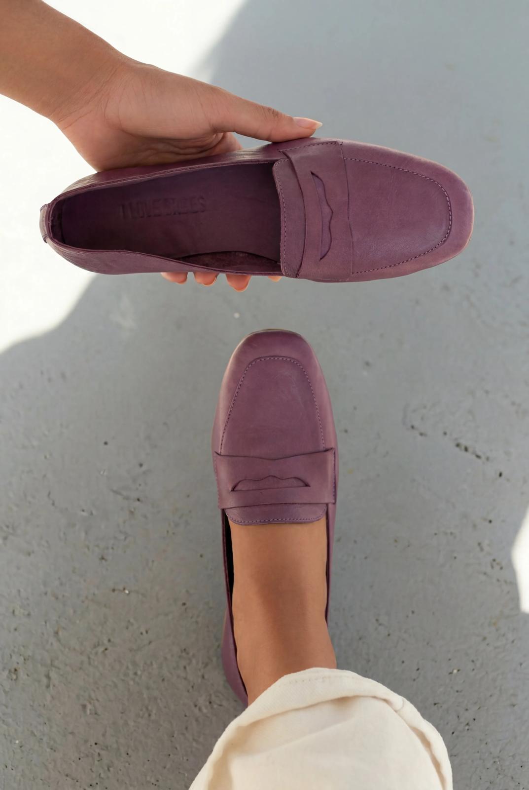 Melniel Hakiki Deri Kadın Loafer Mor - ILOVESHOES