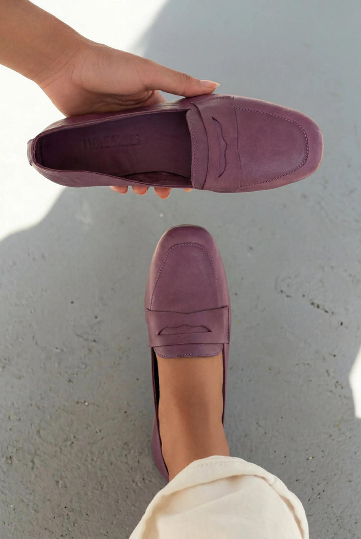 Melniel Hakiki Deri Kadın Loafer Mor - ILOVESHOES