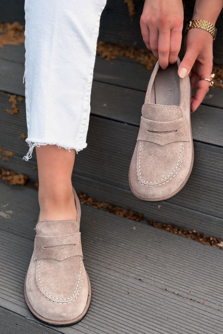 Marion Kadın Loafer Vizon Hakiki Süet - ILOVESHOES