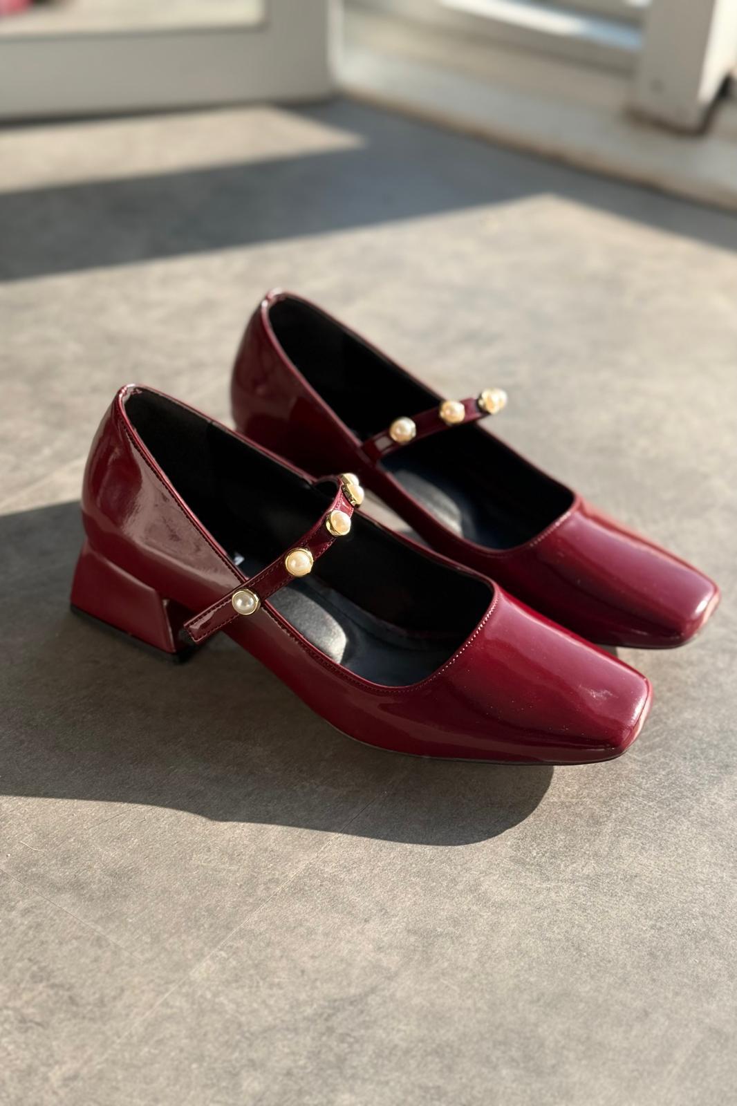 Myrel Rugan Bordo İnci Detaylı Mary Jane - ILOVESHOES