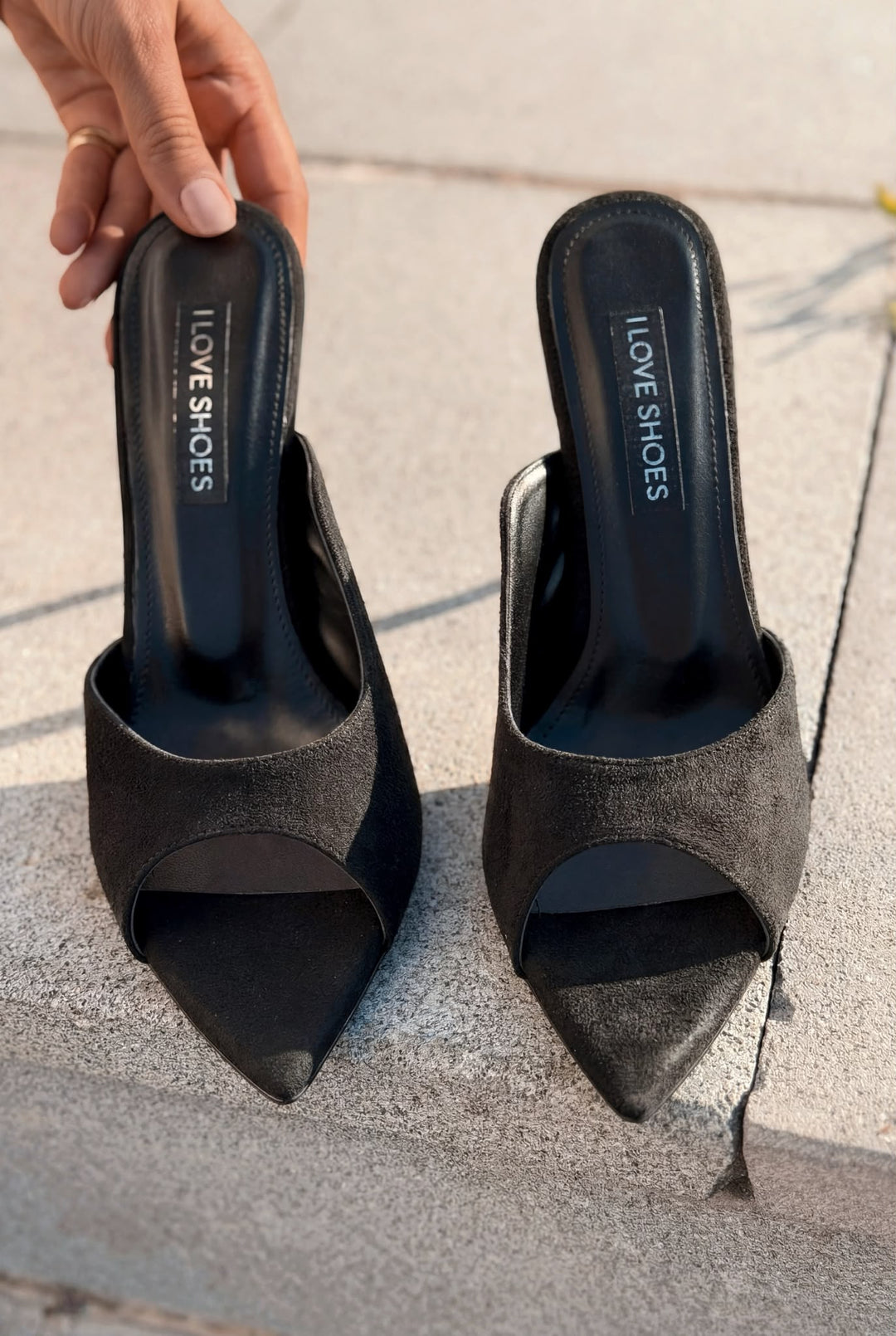 Tenvor Siyah Süet Kadın Topuklu Terlik - ILOVESHOES