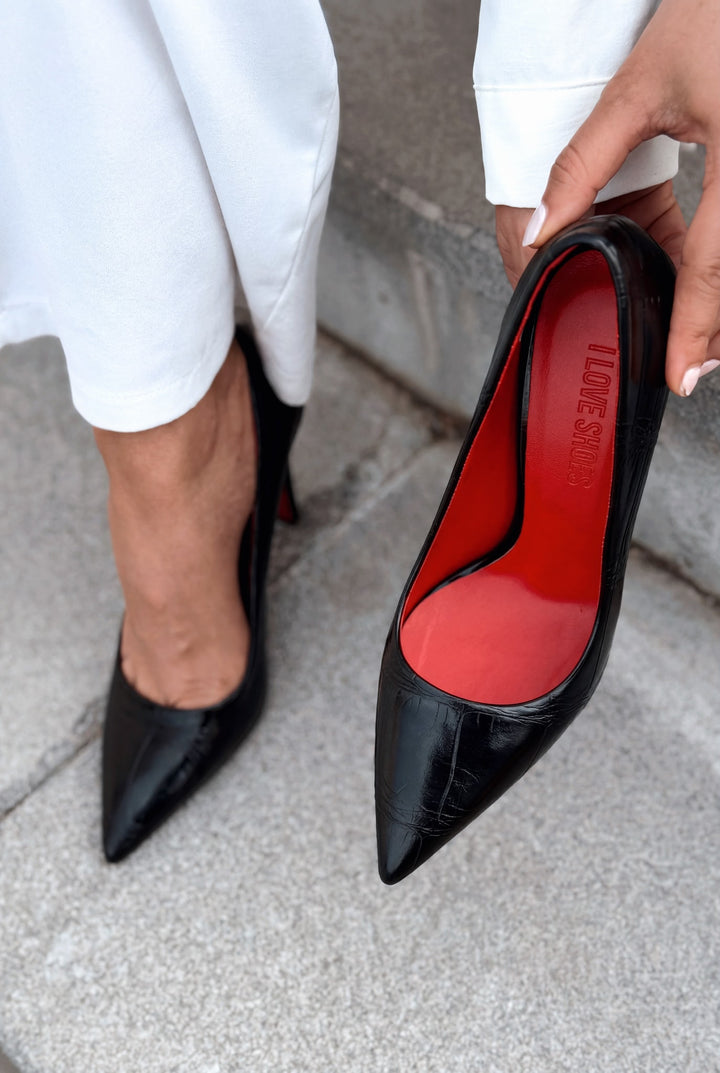 Noxi Siyah Kroko Mat Deri Kadın Stiletto