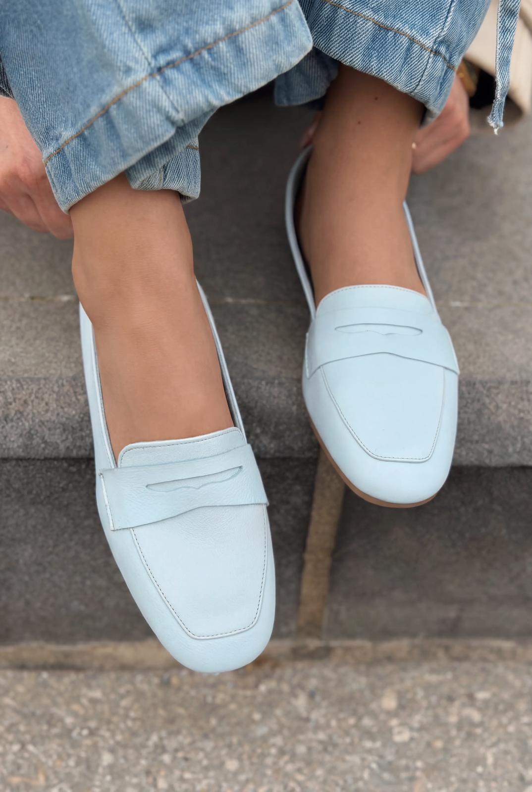 Melniel Hakiki Deri Kadın Loafer Bebek Mavisi - ILOVESHOES