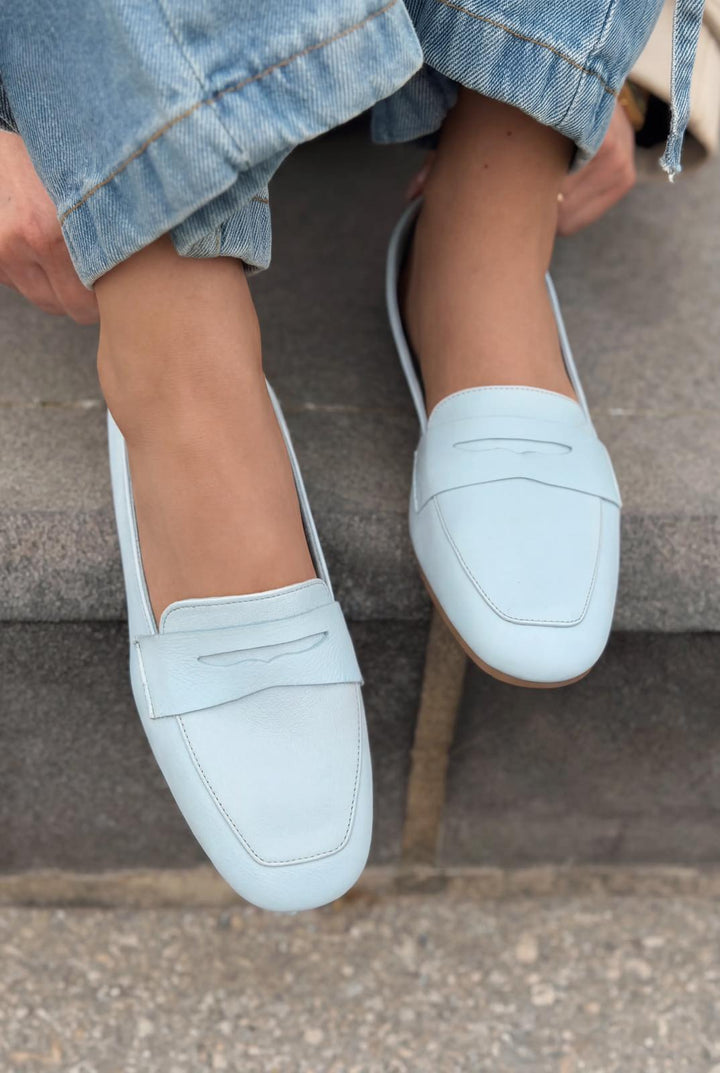 Melniel Hakiki Deri Kadın Loafer Bebek Mavisi - ILOVESHOES