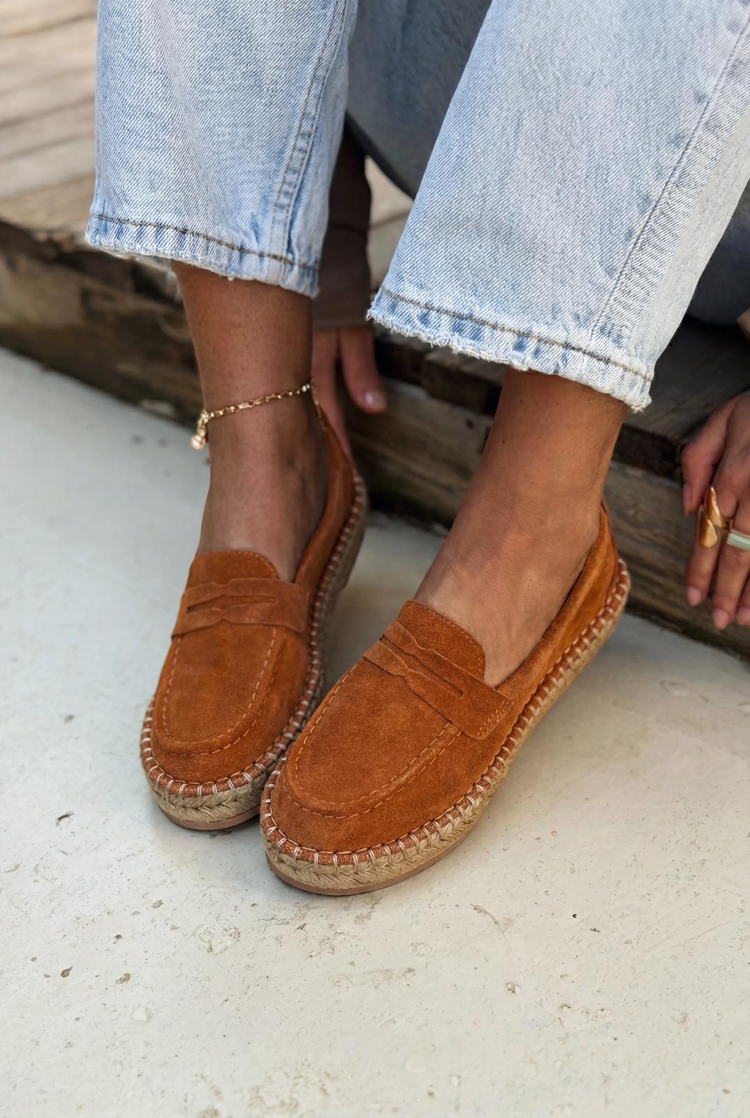 Celure Espadril Loafer Taba Hakiki Süet - ILOVESHOES