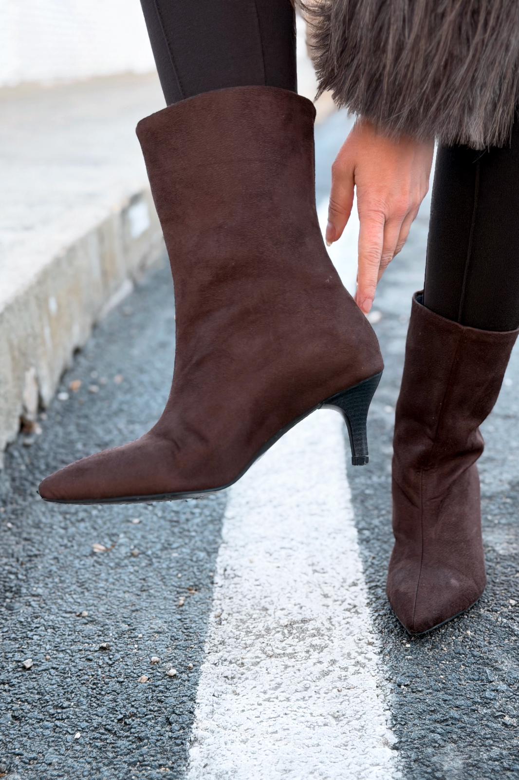 Rafoni Kadın Topuklu Bot Acıkahve Süet - ILOVESHOES