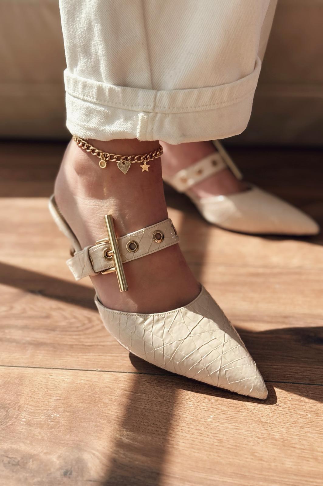 Karonsa Kroko Desen Bej Toka Detaylı Kadın Terlik - ILOVESHOES