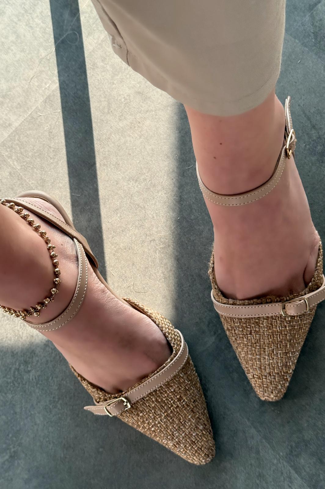 Rensowa Hasır Bej Toka Detaylı Stiletto - ILOVESHOES