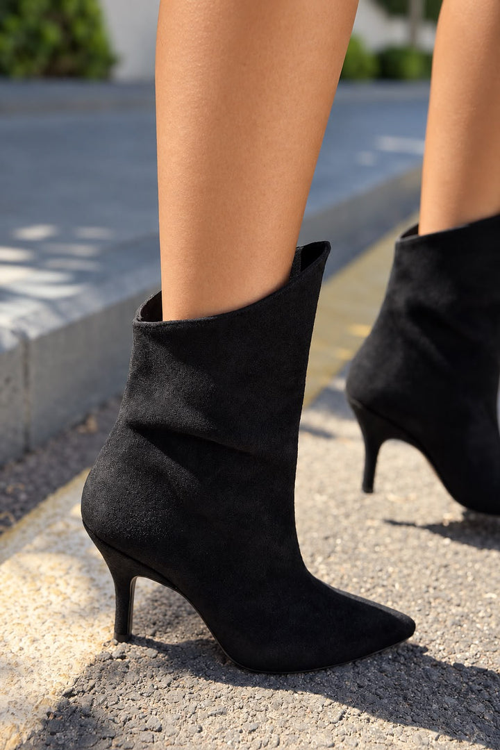 Alwens Siyah Süet Kadın Topuklu Bot - ILOVESHOES