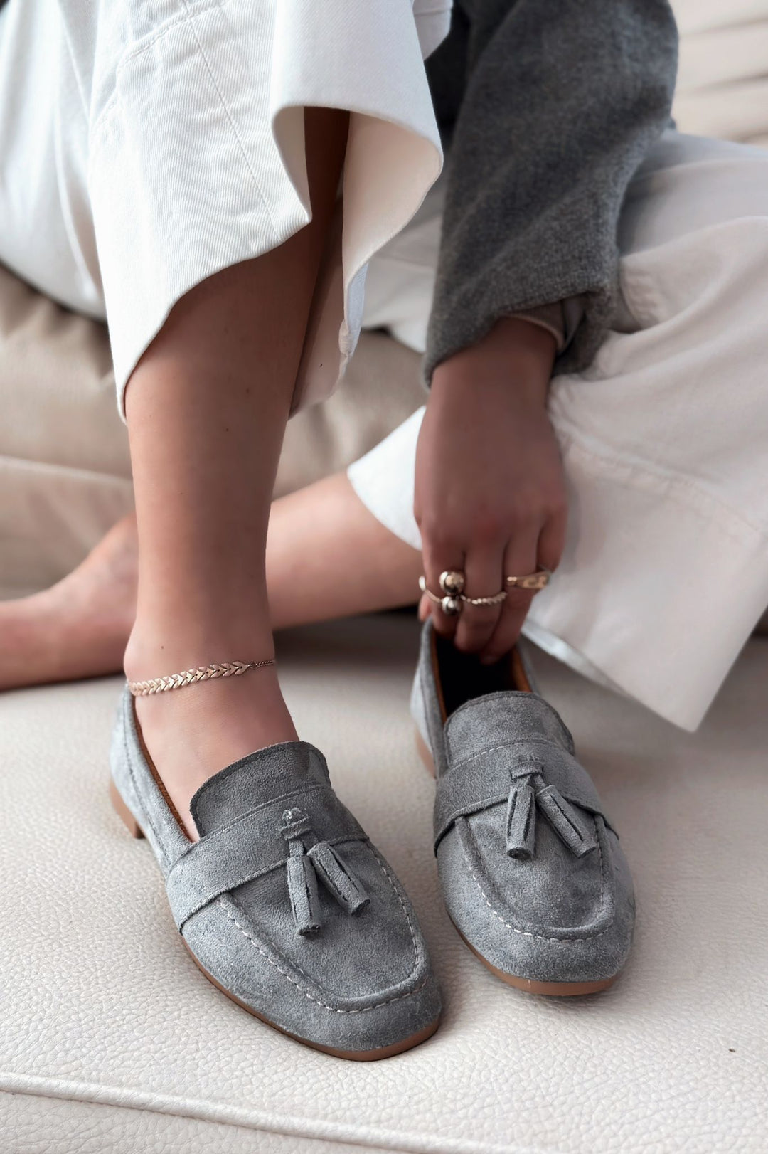 Olena Kadın Loafer Gri Süet - ILOVESHOES