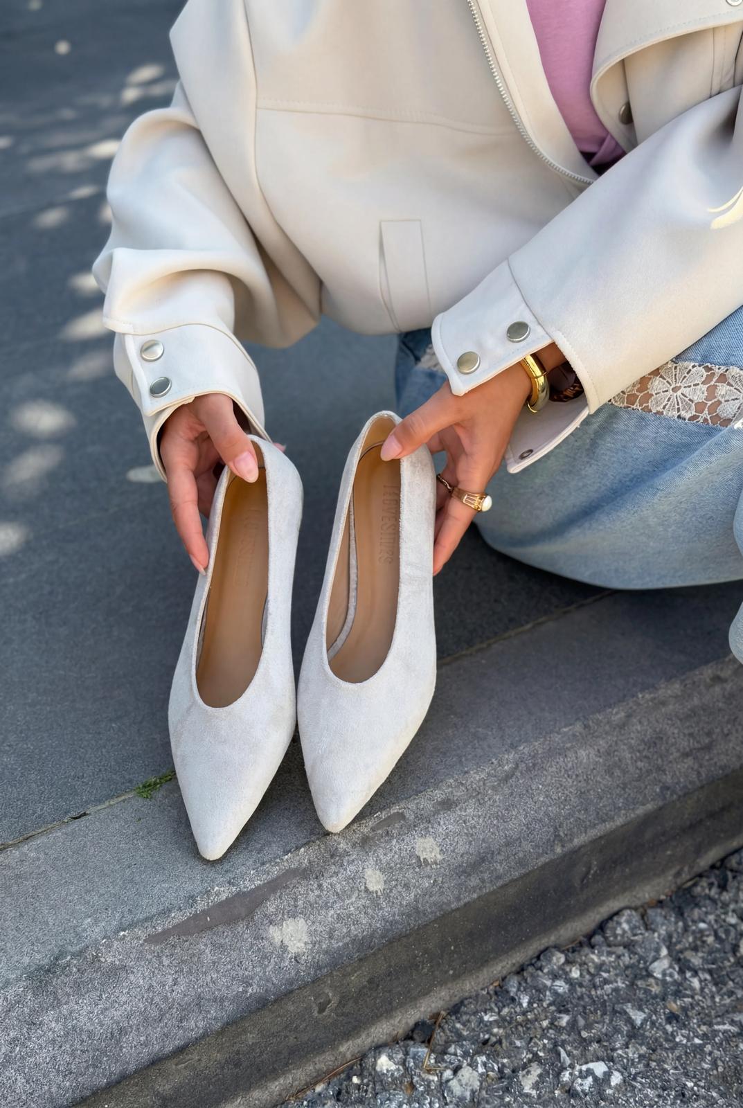 Seranis Hakiki Deri Stiletto Gri Süet - ILOVESHOES