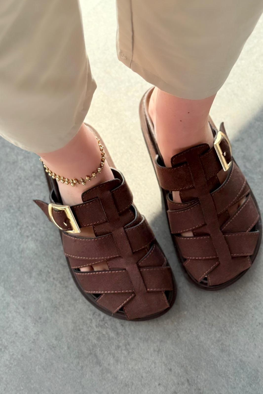 Polra Süet Acıkahve Düz Kadın Terlik - ILOVESHOES
