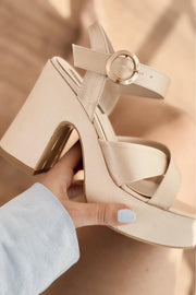 Sadnevs Saten Platform Topuklu Ayakkabı Gold - ILOVESHOES