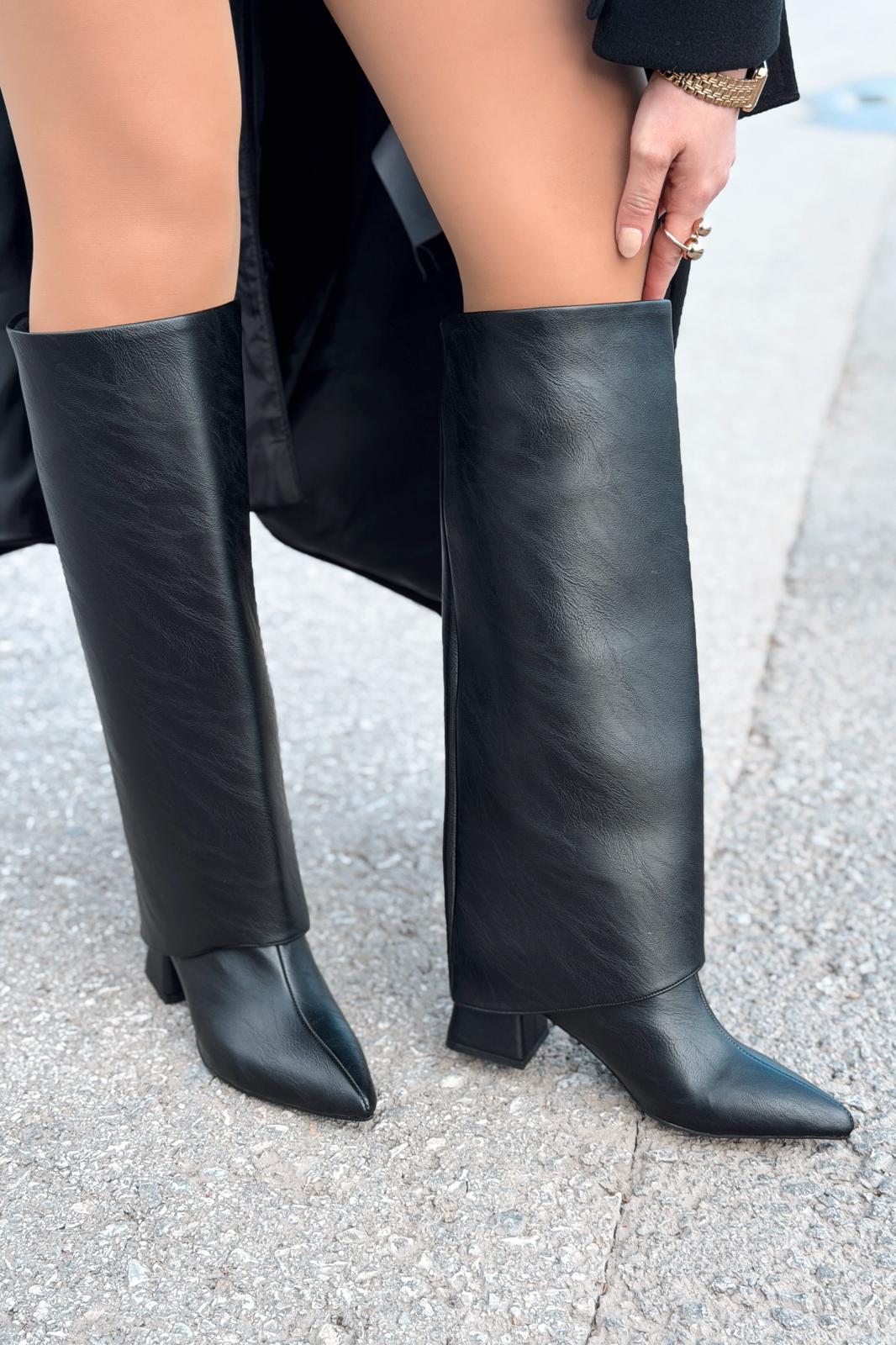 Axen Kadın Kadın Tak - Çıkar Bot - Çizme Siyah Mat Deri - ILOVESHOES