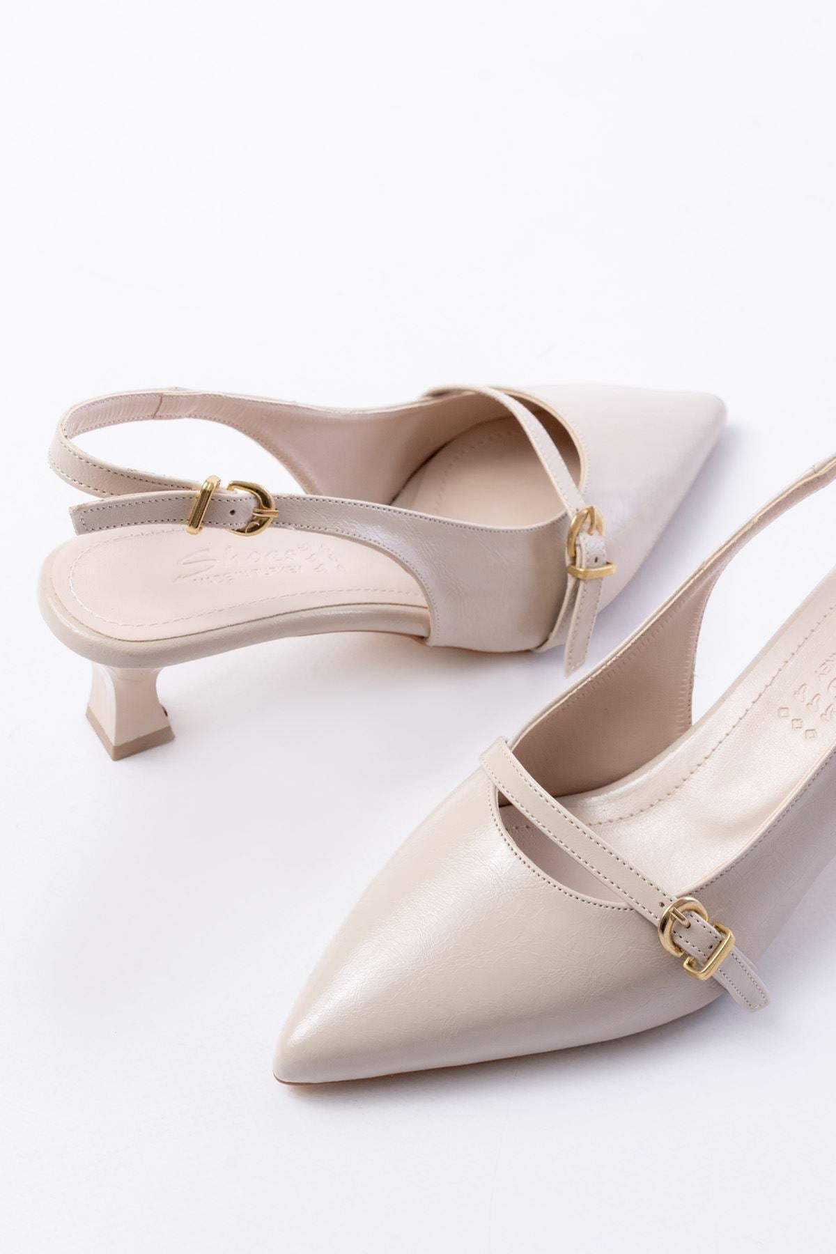 Lorena Mat Deri Bej Toka Detaylı Stiletto - ILOVESHOES