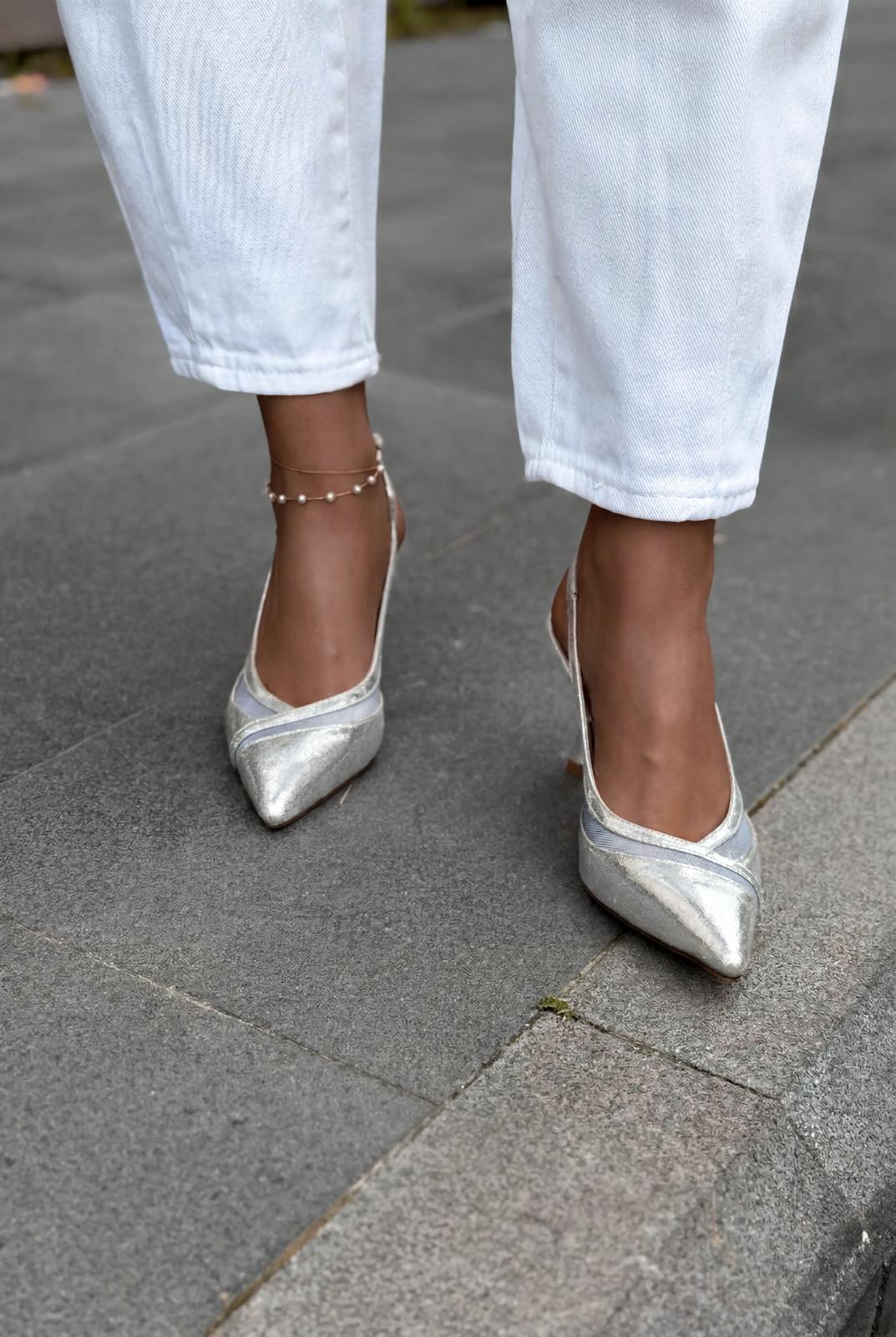 Almerion Stiletto Gümüş Parlak Deri - ILOVESHOES