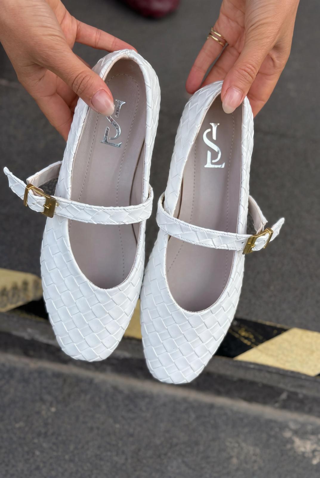 Vespera Kadın Babet Beyaz Mat Deri - ILOVESHOES
