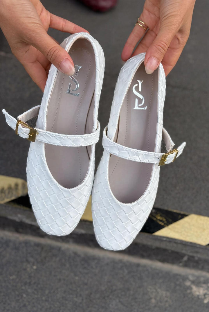 Vespera Kadın Babet Beyaz Mat Deri - ILOVESHOES