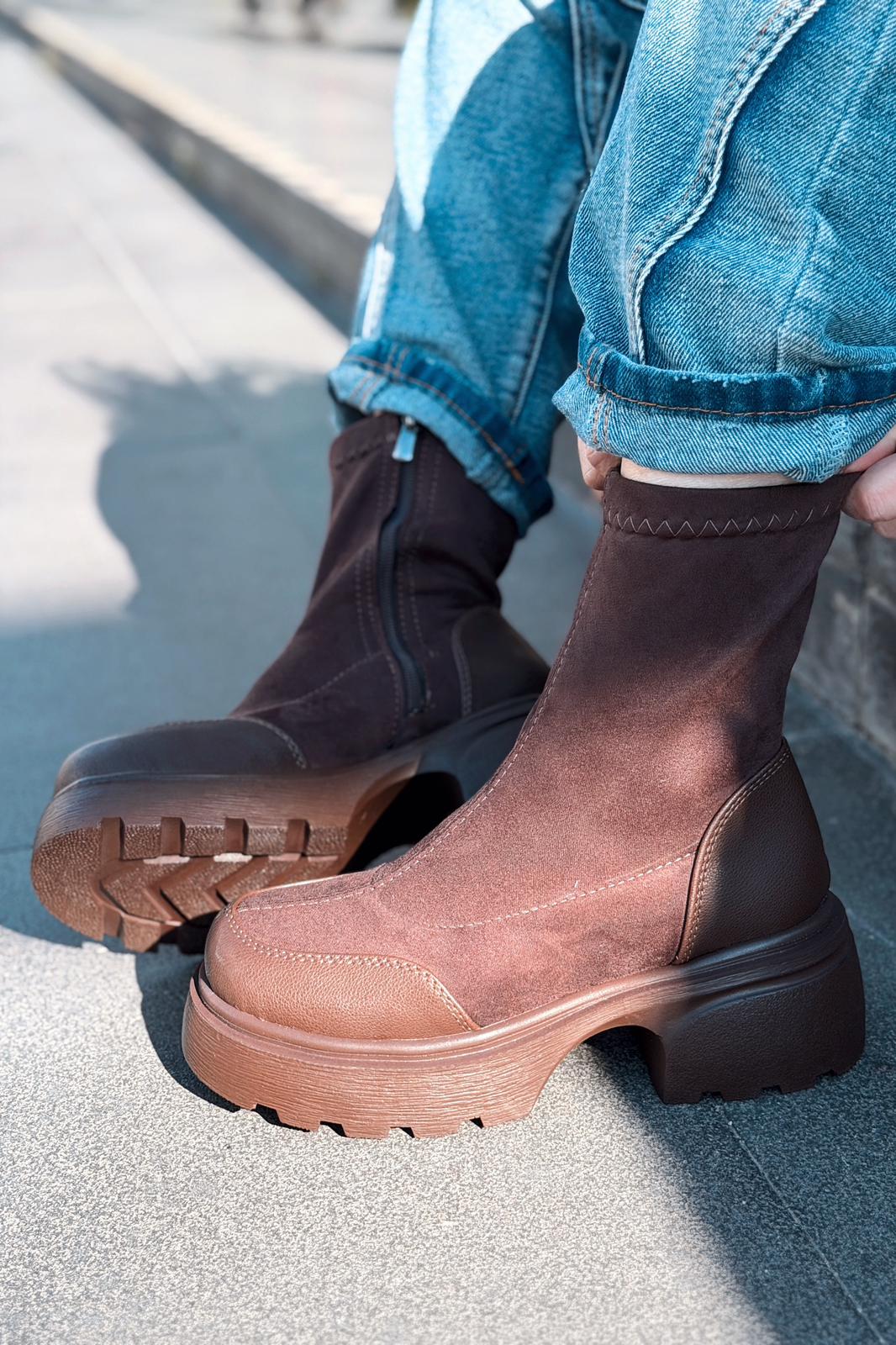 Gariel Kadın Kalın Taban Bot Acıkahve Süet - ILOVESHOES