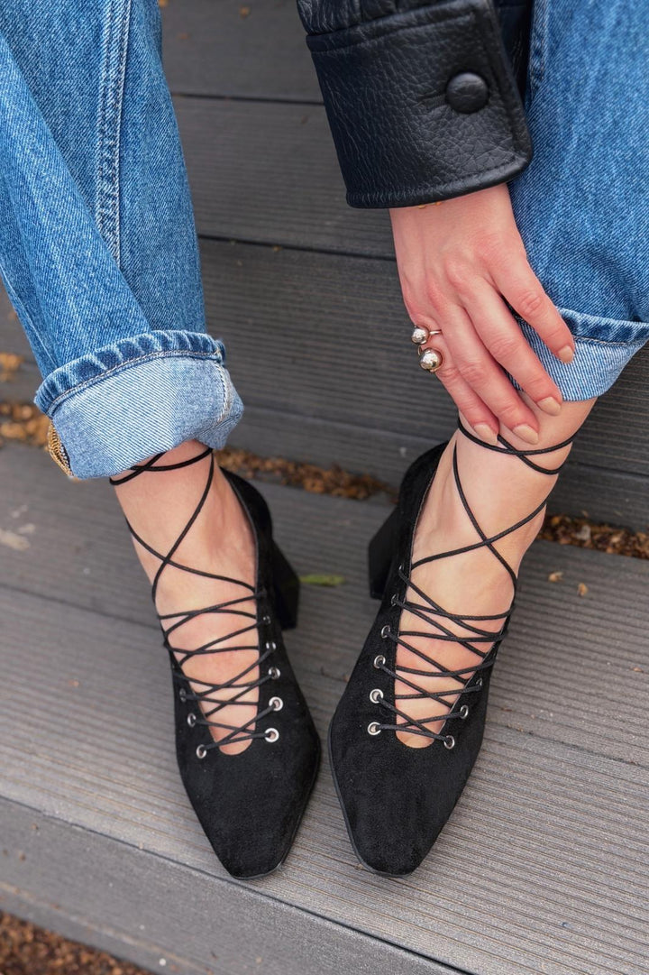 Temora Topuklu Ayakkabı Siyah Süet - ILOVESHOES