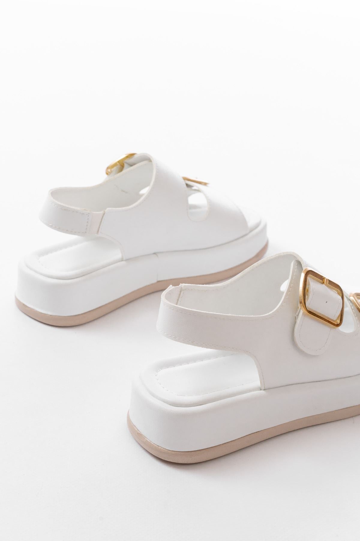 Borea Mat Deri Beyaz Baretli Kadın Sandalet - ILOVESHOES