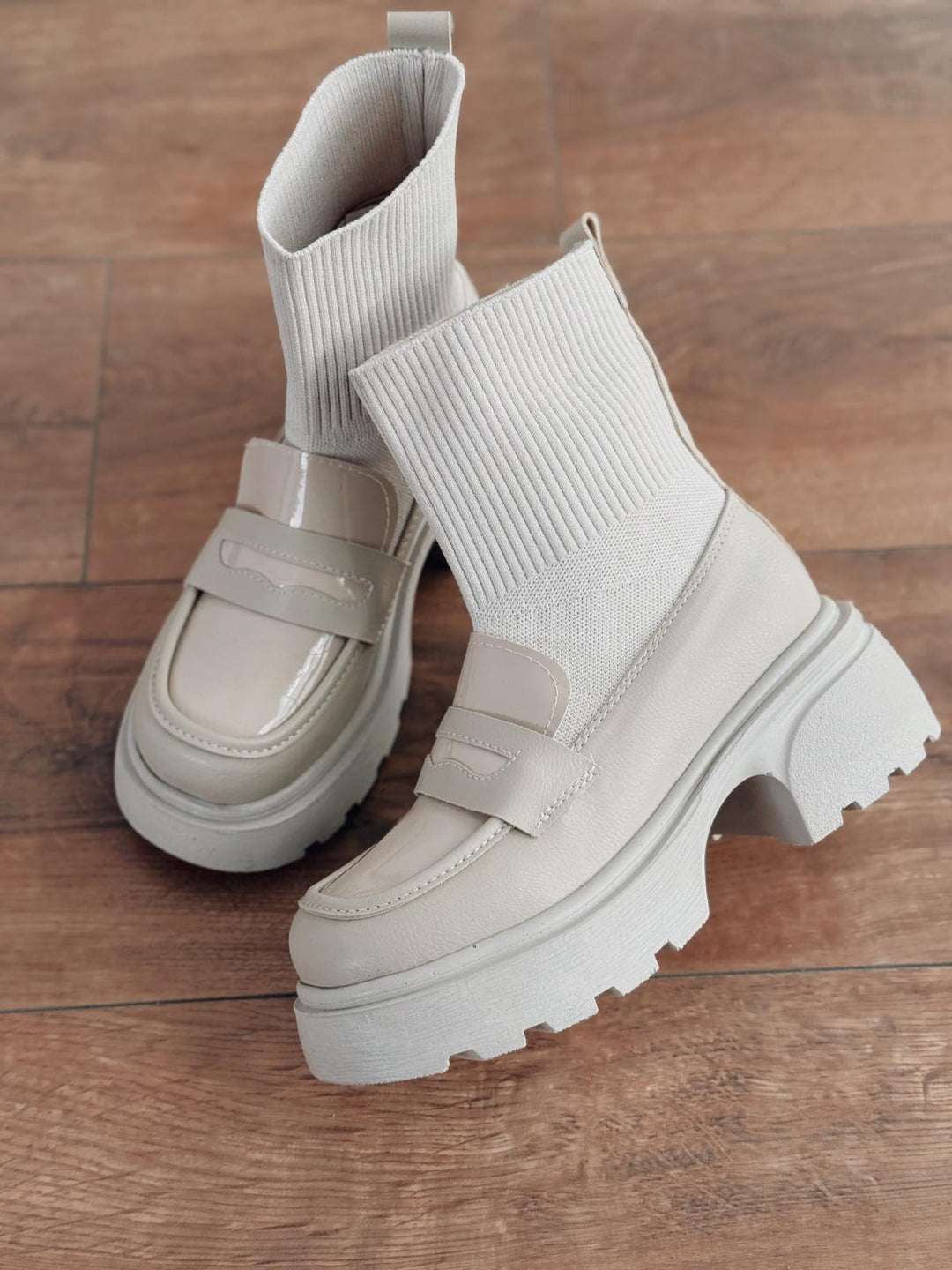 Celora Kadın Kalın Taban Bot Bej Triko - ILOVESHOES