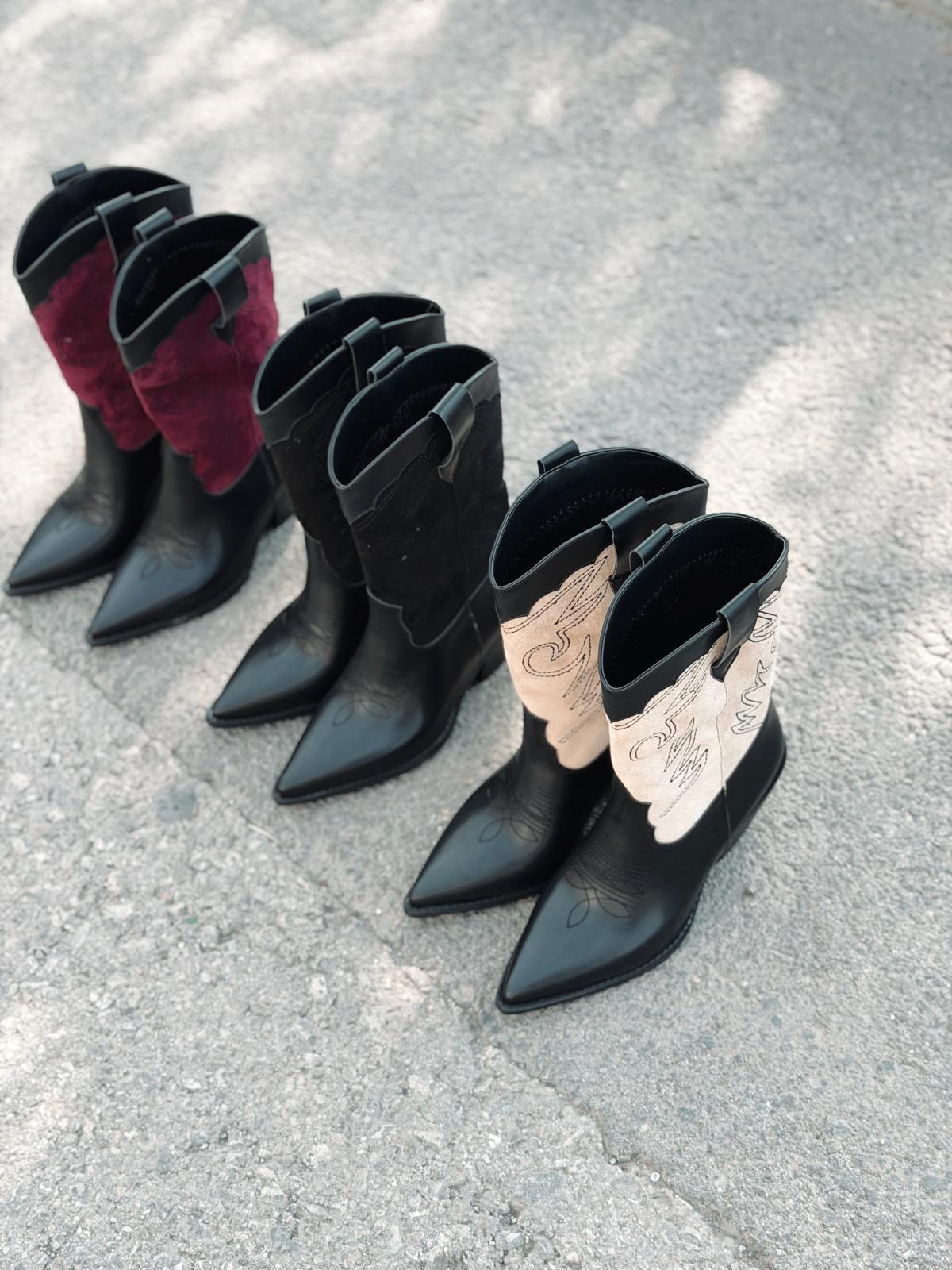 Marnel Kadın Kovboy Çizme Bej Nakışlı - ILOVESHOES