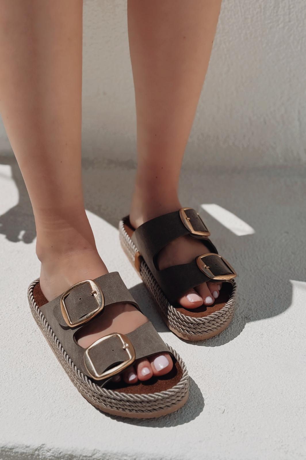 Bavira Nubuk Gri Düz Kadın Terlik - ILOVESHOES