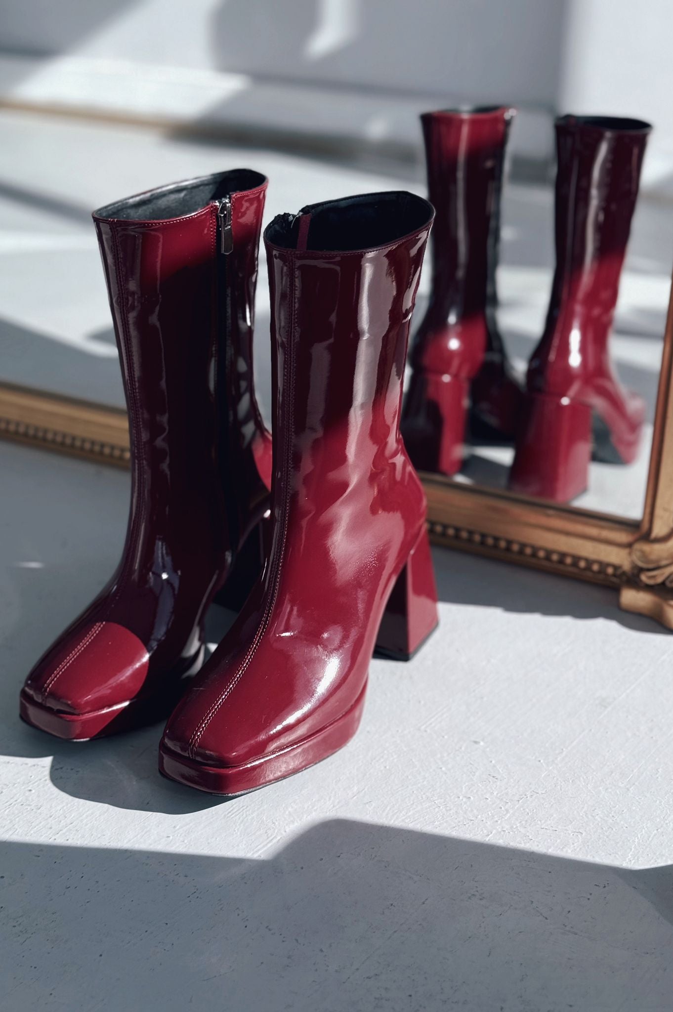 Polinca Rugan Platform Topuklu Bordo Kadın Bot - ILOVESHOES