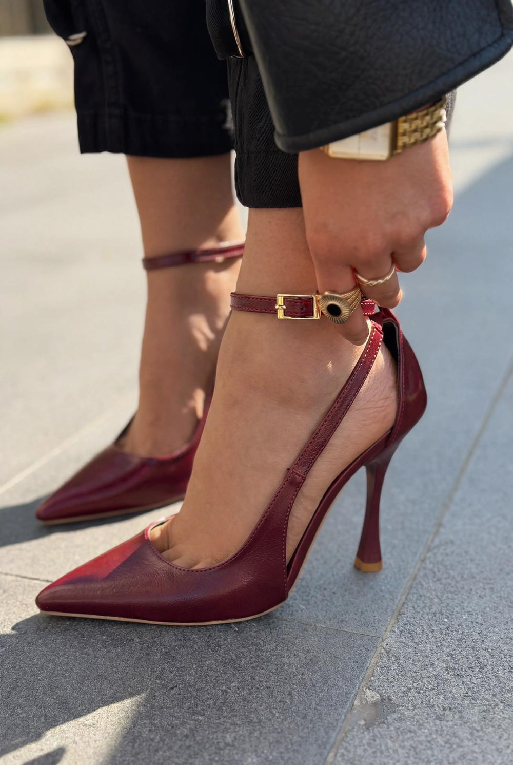 Nerole Stiletto Bordo Mat Deri Yüksek Topuklu - ILOVESHOES