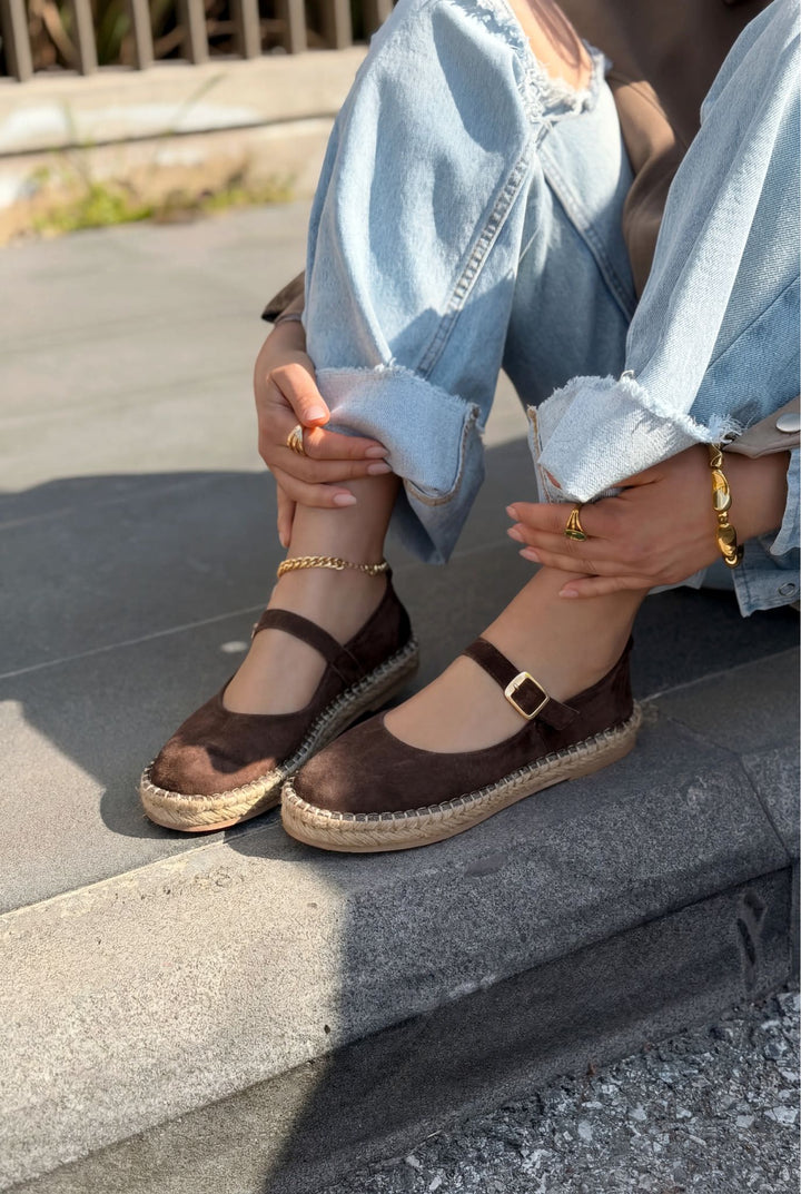 Marena Hakiki Süet Kadın Espadril Acıkahve - ILOVESHOES
