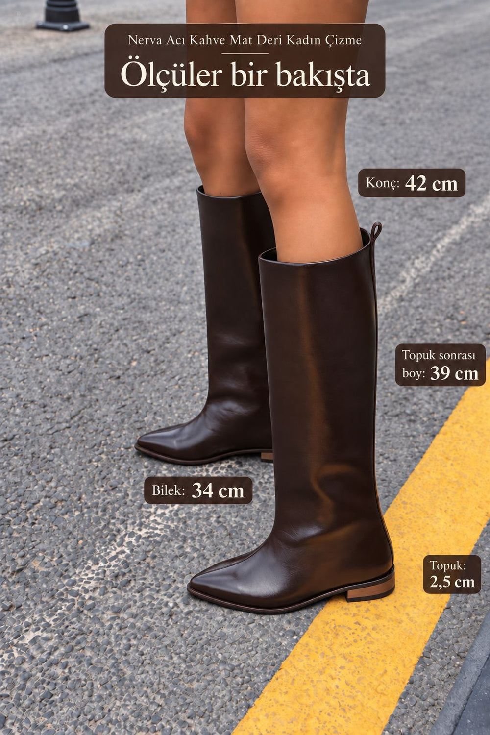 Nerva Acı Kahve Mat Deri Kadın Çizme - ILOVESHOES