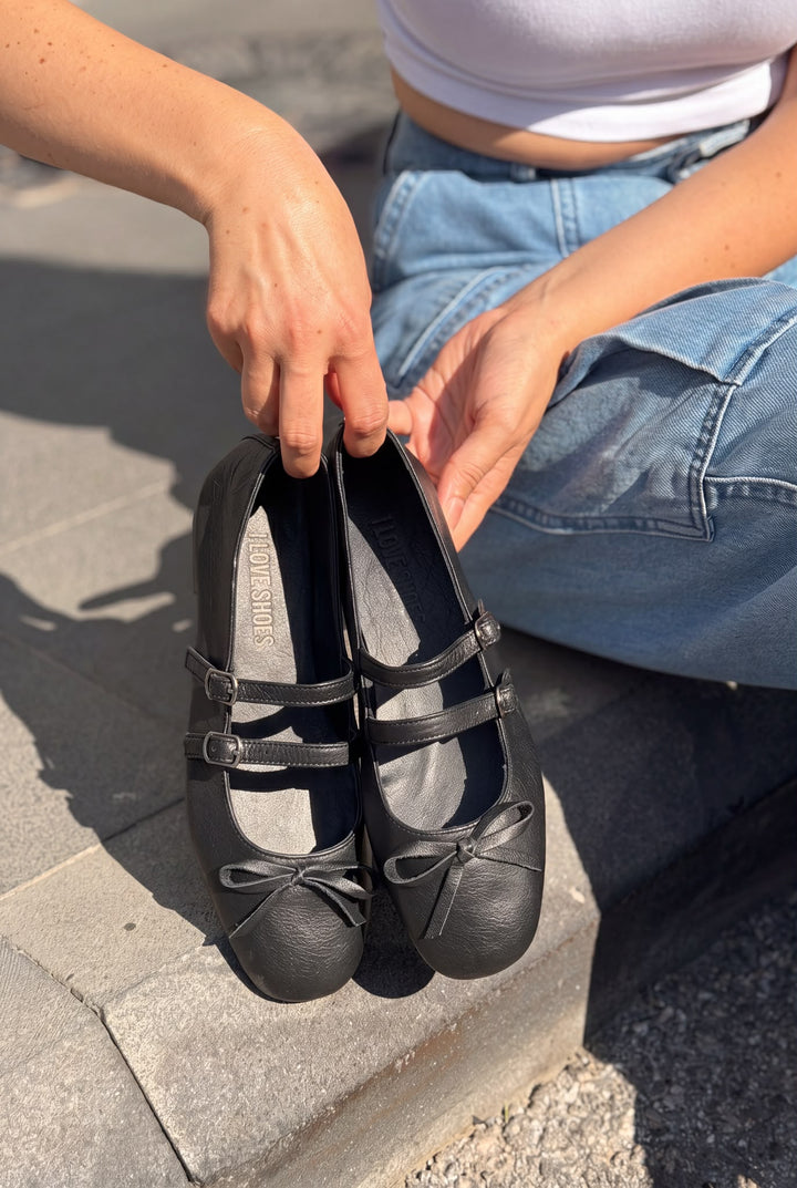 Lovia Siyah Mat Hakiki Deri Kadın Babet - ILOVESHOES