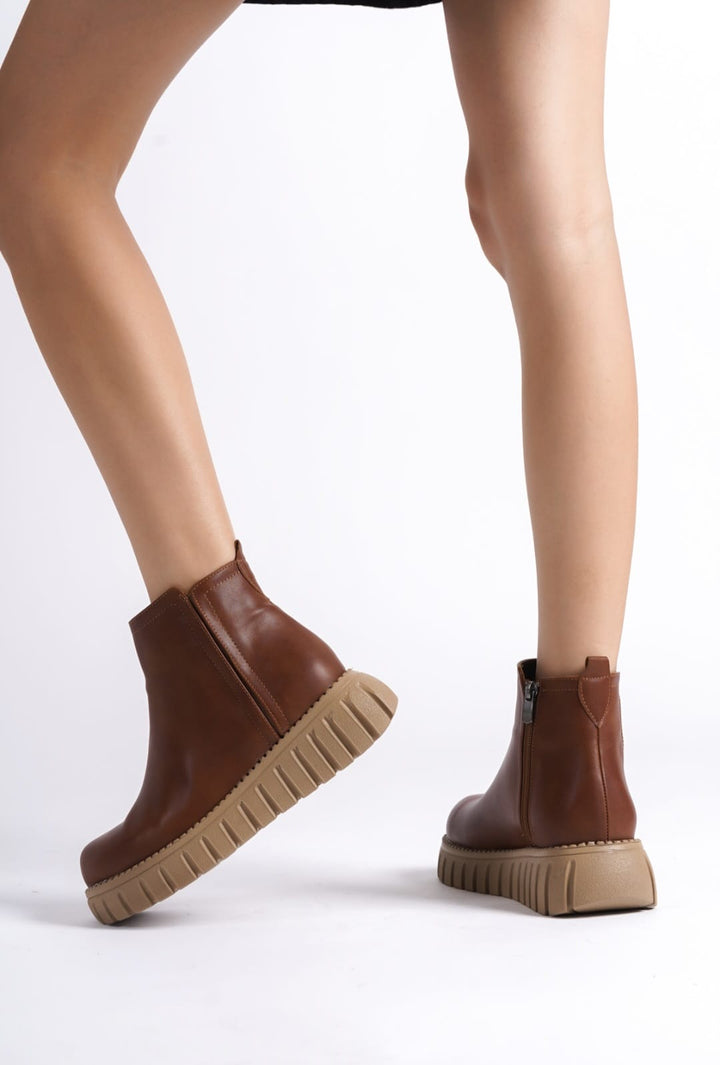 Velarise Kadın Bot Taba Mat Deri Bej Tabanlı - ILOVESHOES