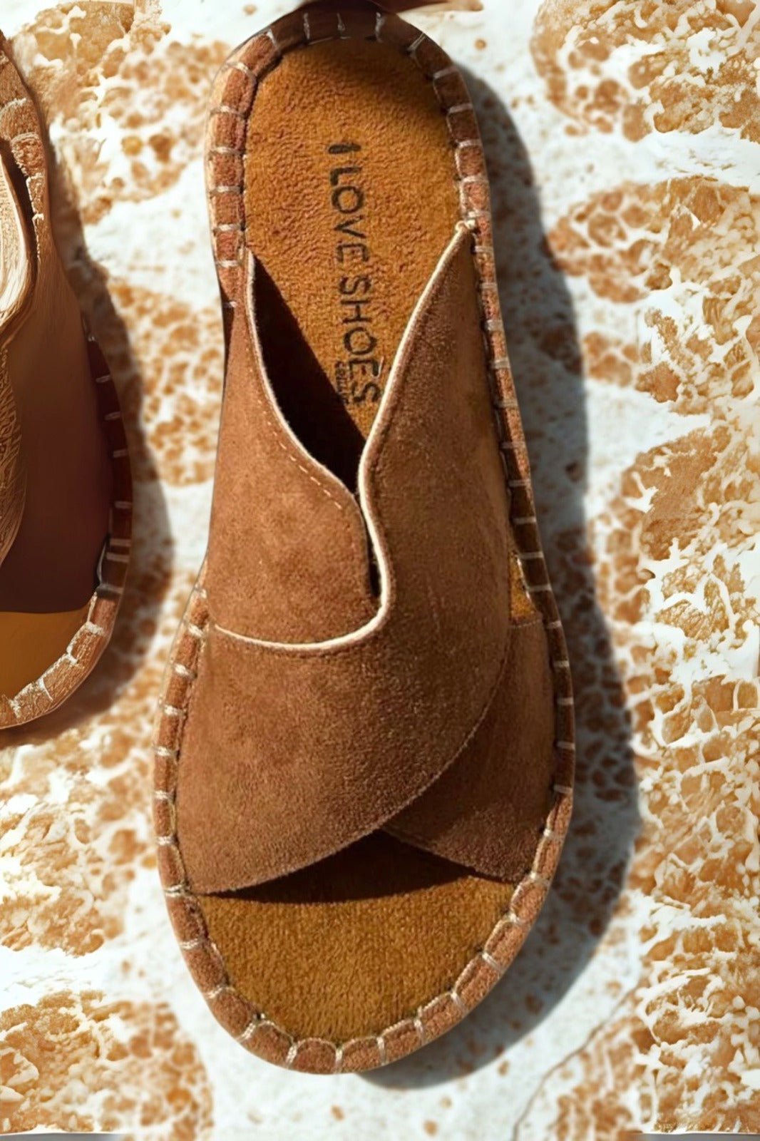 Orind Süet Çapraz Bant Detaylı Kadın Terlik Taba - ILOVESHOES