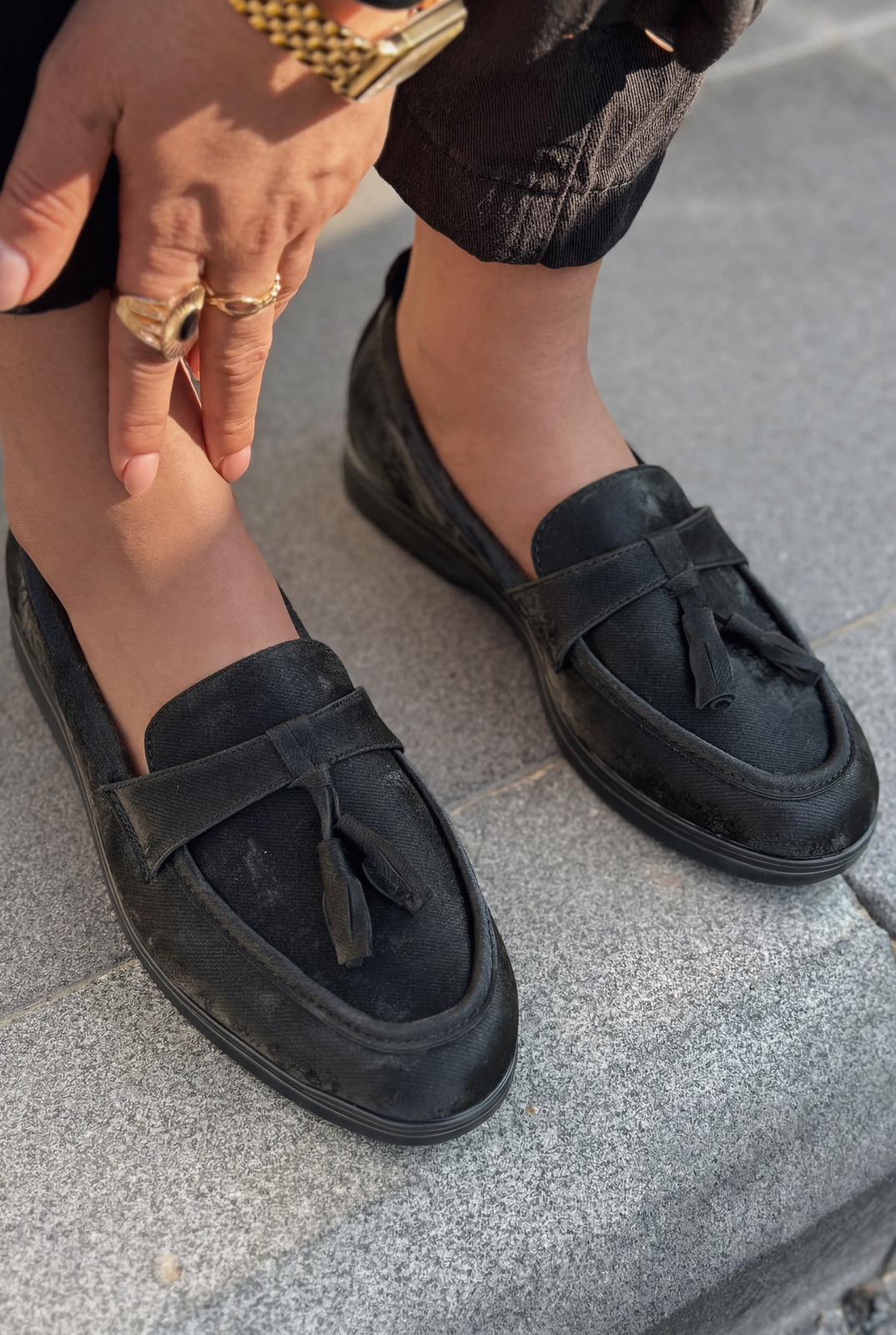 Yorvik Kadın Loafer Siyah Saten - ILOVESHOES