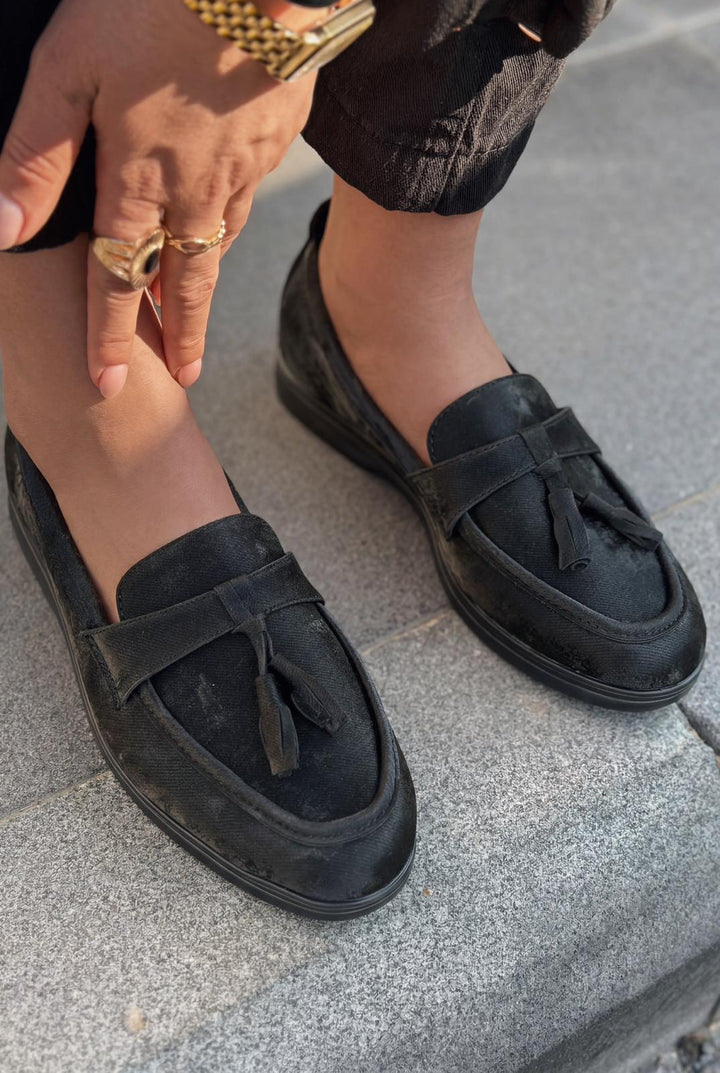 Yorvik Kadın Loafer Siyah Saten - ILOVESHOES