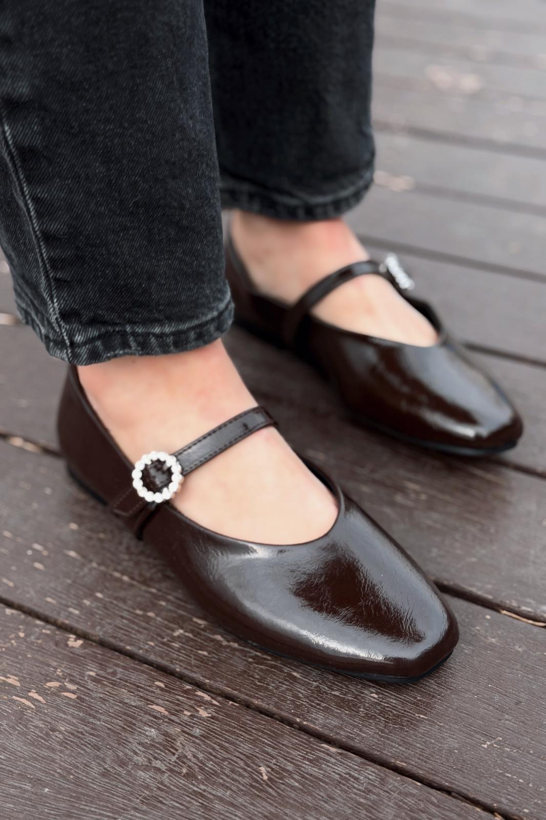 Selia Kadın Babet Acıkahve Kırışık Rugan - ILOVESHOES