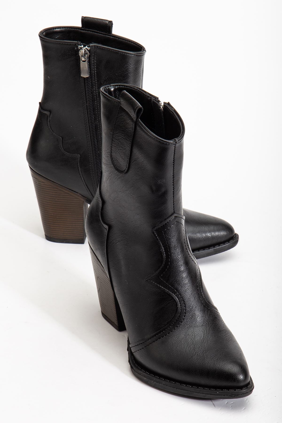Giselin Kadın Kovboy Bot Siyah Mat Deri - ILOVESHOES