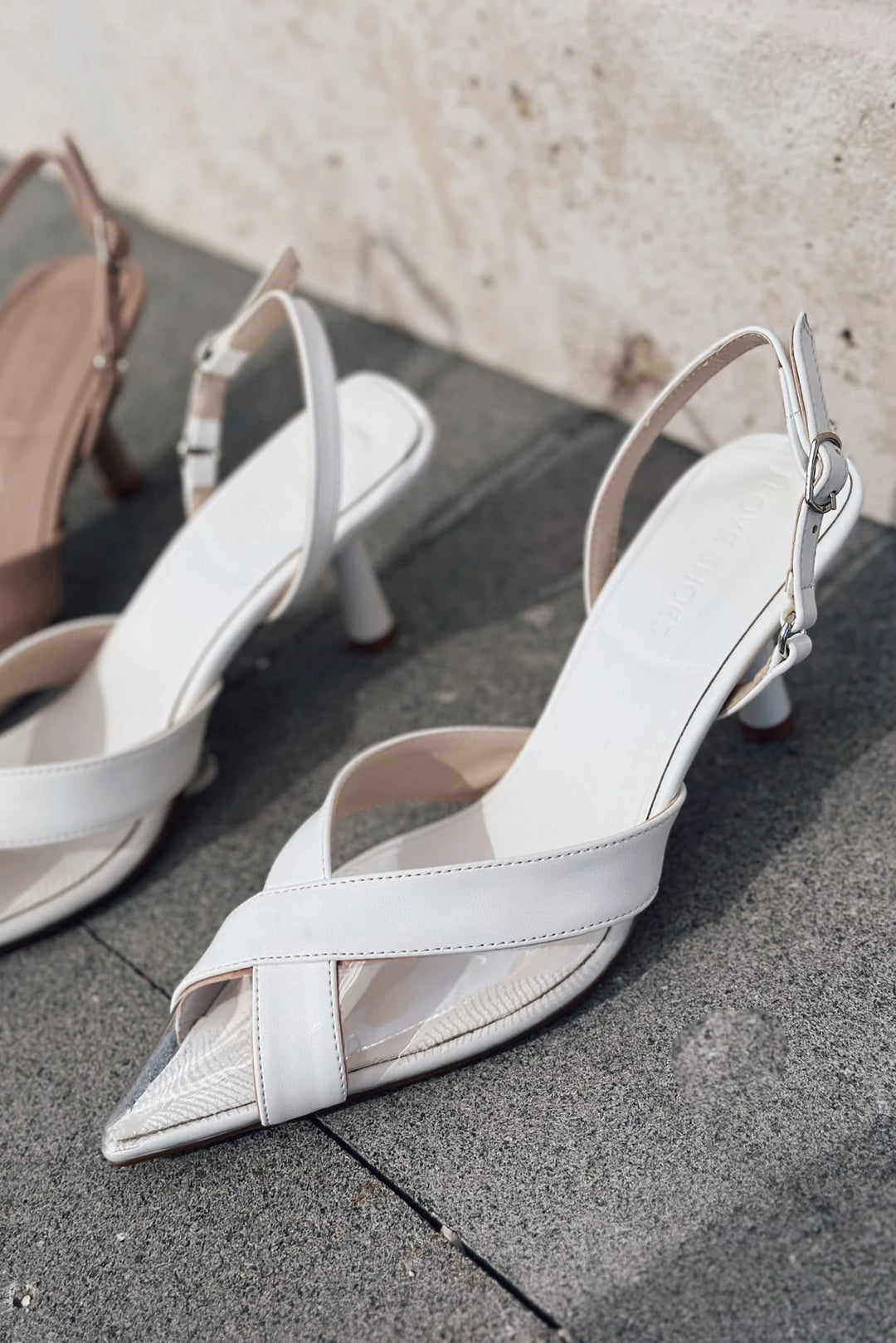 Savro Mat Deri Şeffaf Detaylı Stiletto Beyaz