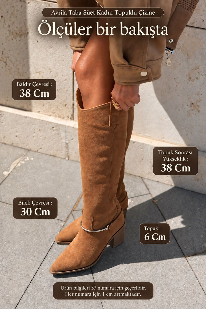 Avrila Taba Süet Kadın Topuklu Çizme - ILOVESHOES